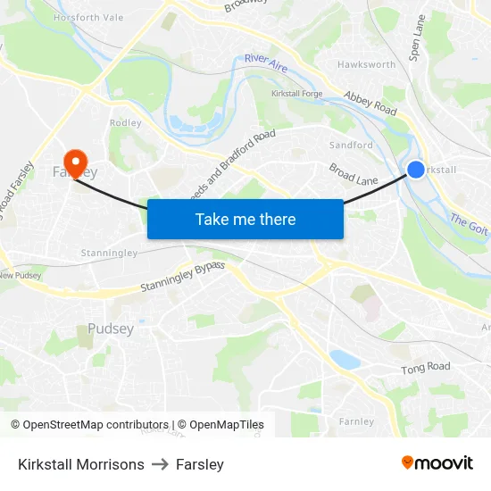 Kirkstall Morrisons to Farsley map