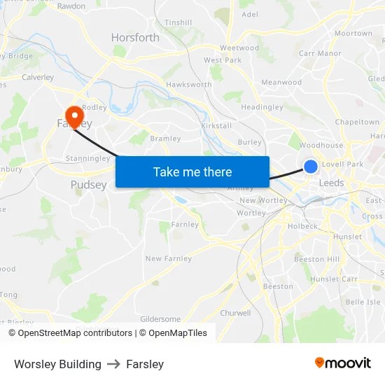 Worsley Building to Farsley map