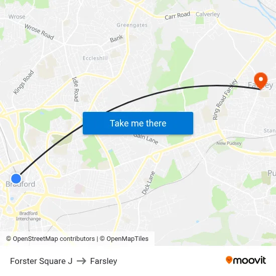 Forster Square J to Farsley map