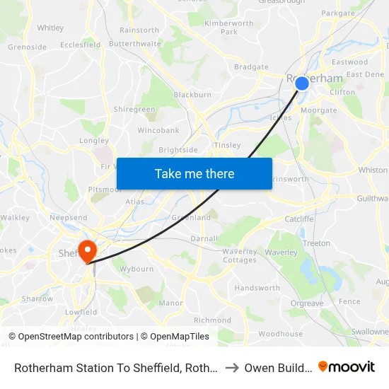 Rotherham Station To Sheffield, Rotherham to Owen Building map