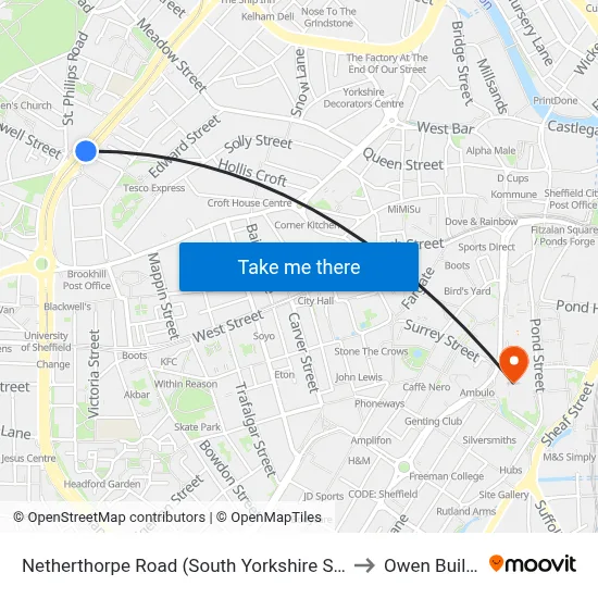 Netherthorpe Road (South Yorkshire Supertram) to Owen Building map