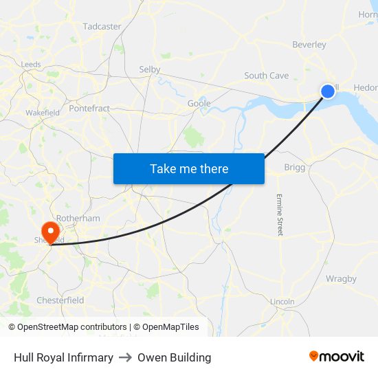 Hull Royal Infirmary to Owen Building map