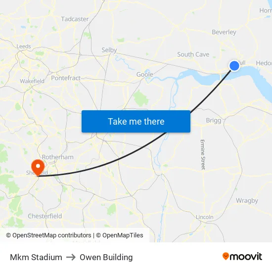 Mkm Stadium to Owen Building map