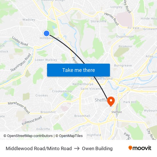 Middlewood Road/Minto Road to Owen Building map