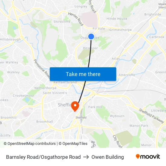 Barnsley Road/Osgathorpe Road to Owen Building map