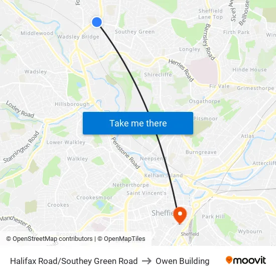 Halifax Road/Southey Green Road to Owen Building map