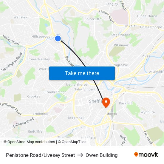 Penistone Road/Livesey Street to Owen Building map