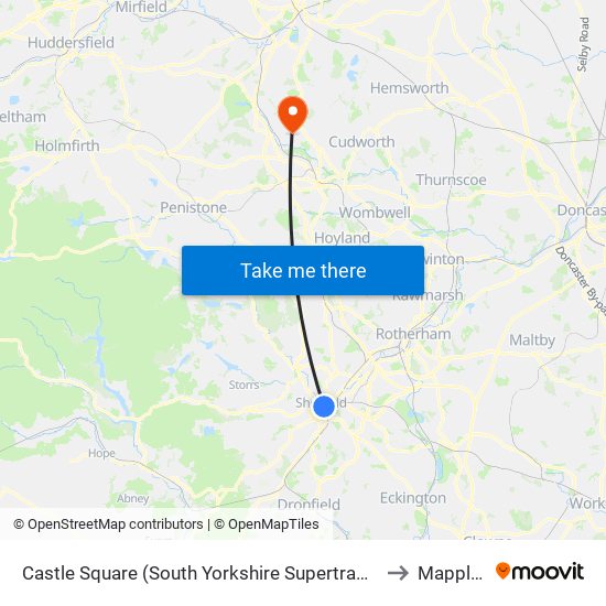 Castle Square (South Yorkshire Supertram), Sheffield Centre to Mapplewell map