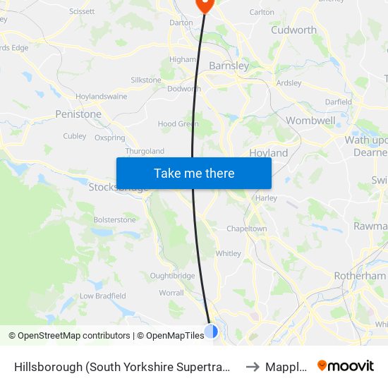 Hillsborough (South Yorkshire Supertram), Hillsborough to Mapplewell map