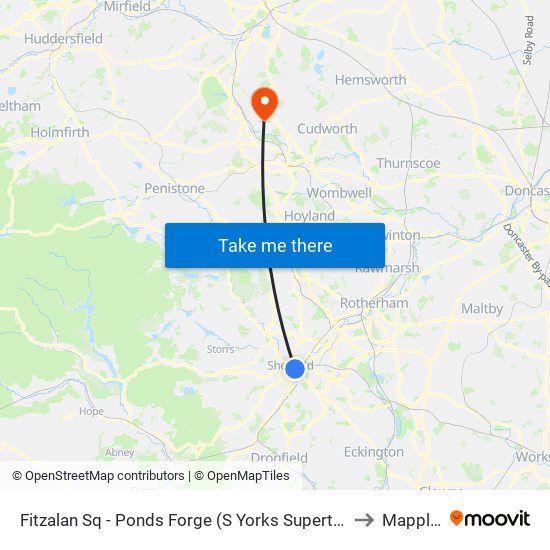 Fitzalan Sq - Ponds Forge (S Yorks Supertram), Sheffield Centre to Mapplewell map