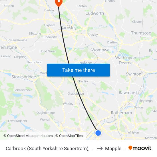 Carbrook (South Yorkshire Supertram), Carbrook to Mapplewell map