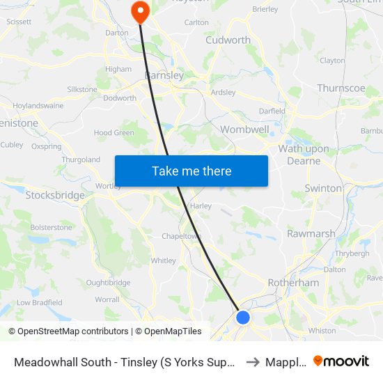 Meadowhall South - Tinsley (S Yorks Supertram), Meadowhall to Mapplewell map