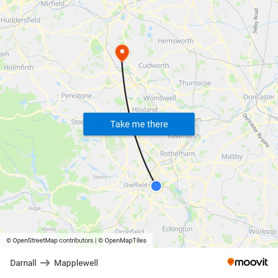 Darnall to Mapplewell map