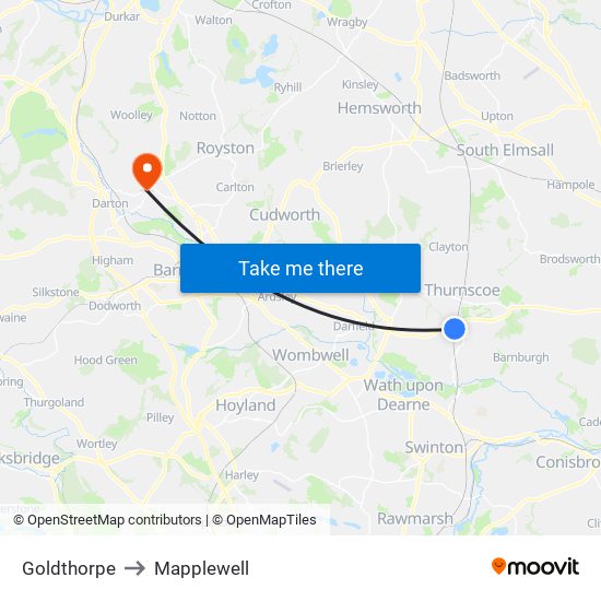 Goldthorpe to Mapplewell map