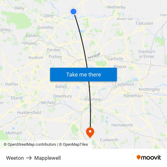 Weeton to Mapplewell map