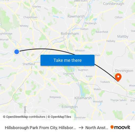 Hillsborough Park (South Yorkshire Supertram), Hillsborough to North Anston map