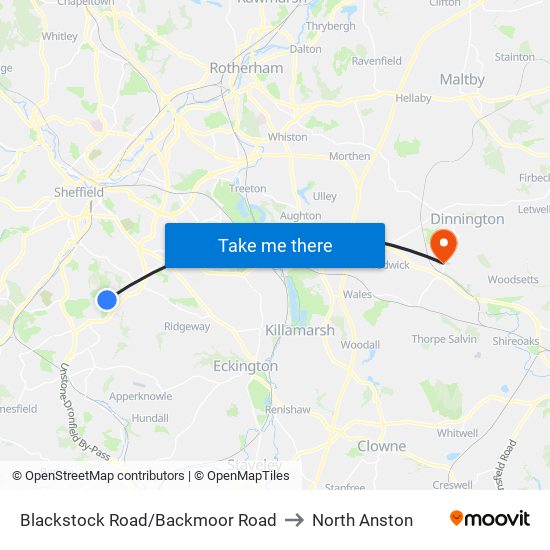 Blackstock Road/Backmoor Road to North Anston map
