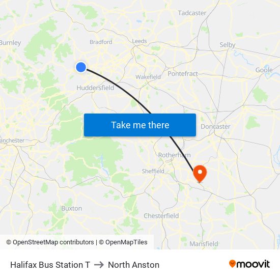 Halifax Bus Station T to North Anston map