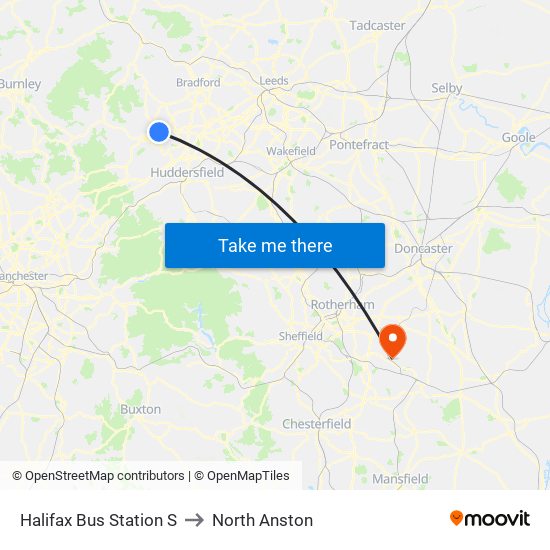 Halifax Bus Station S to North Anston map