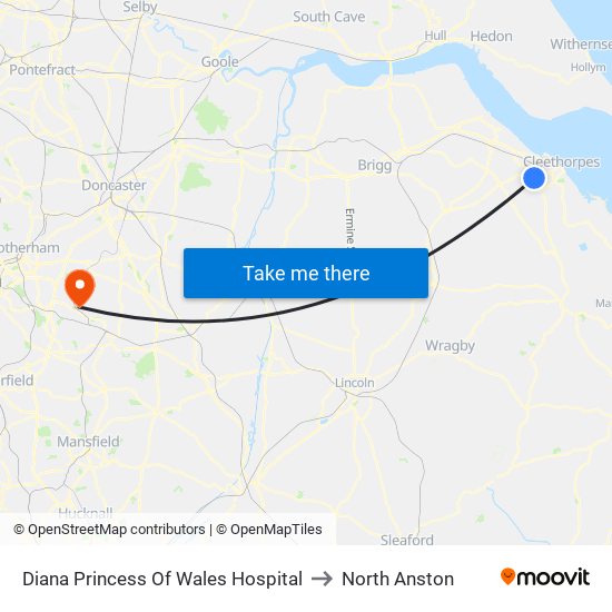 Diana Princess Of Wales Hospital to North Anston map