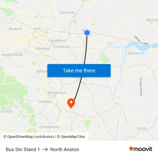 Bus Stn Stand 1 to North Anston map
