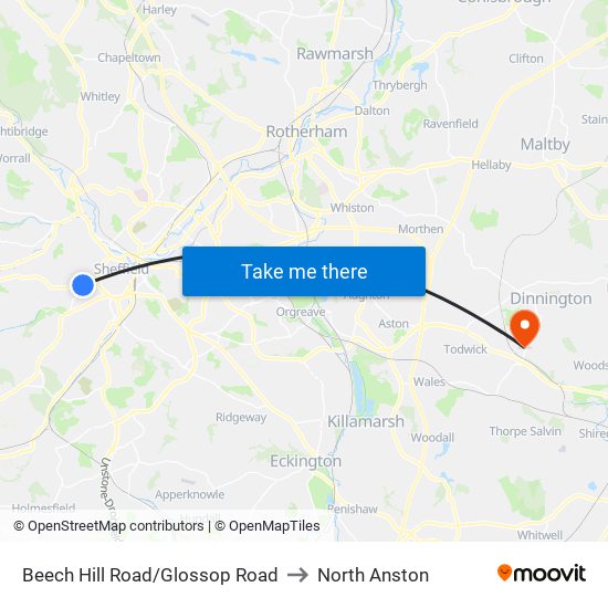 Beech Hill Road/Glossop Road to North Anston map