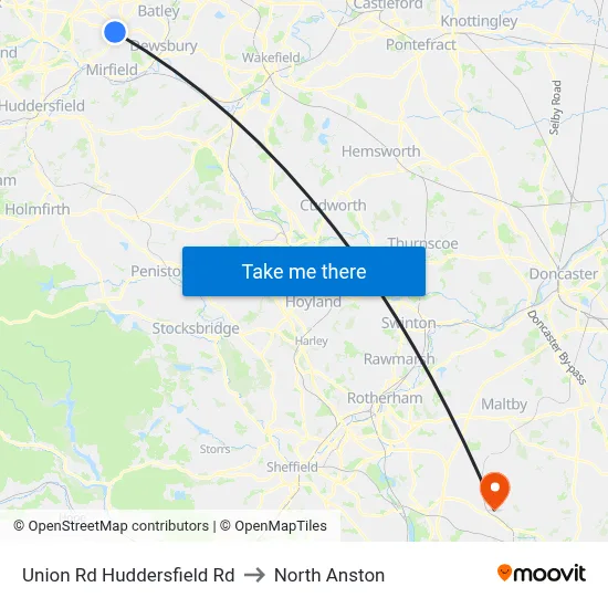Union Rd Huddersfield Rd to North Anston map