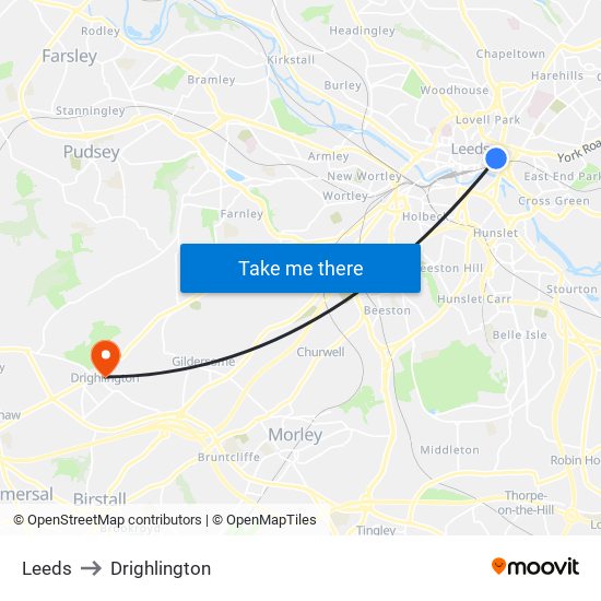 Leeds to Drighlington map