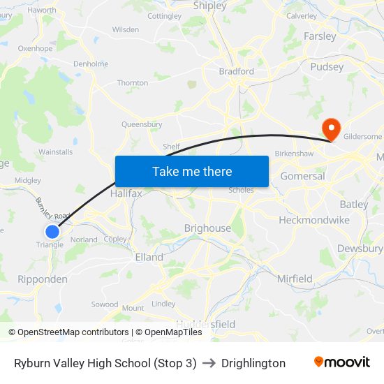 Ryburn Valley High School (Stop 3) to Drighlington map