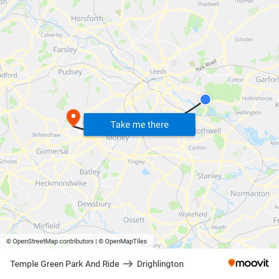 Temple Green Park And Ride to Drighlington map