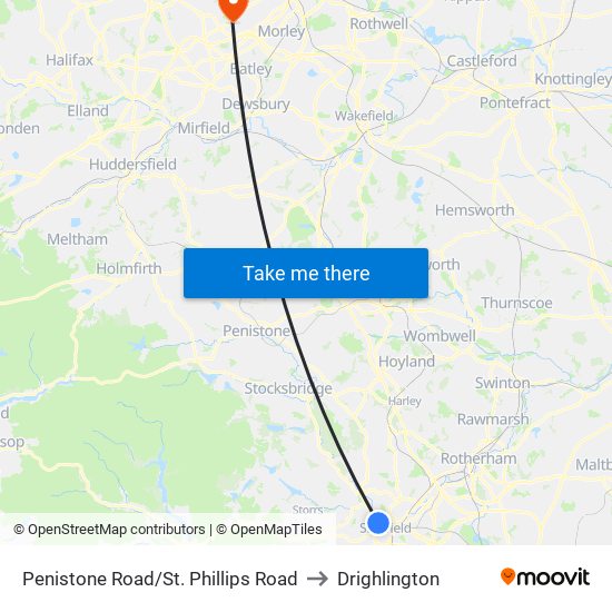 Penistone Road/St. Phillips Road to Drighlington map