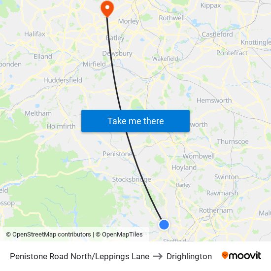 Penistone Road North/Leppings Lane to Drighlington map