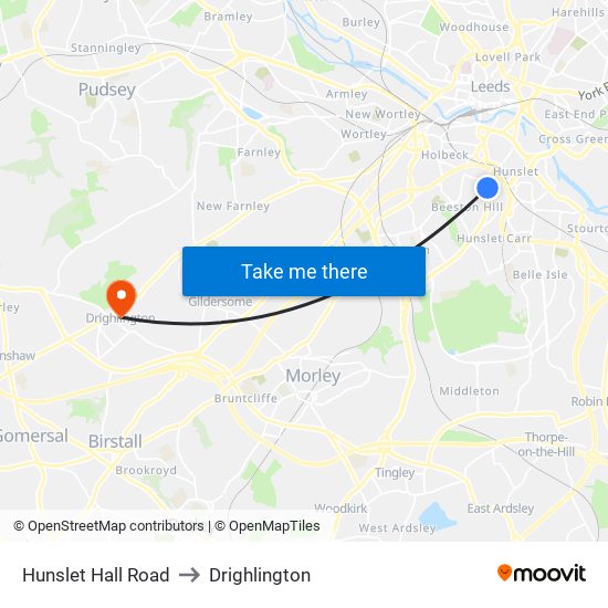 Hunslet Hall Road to Drighlington map