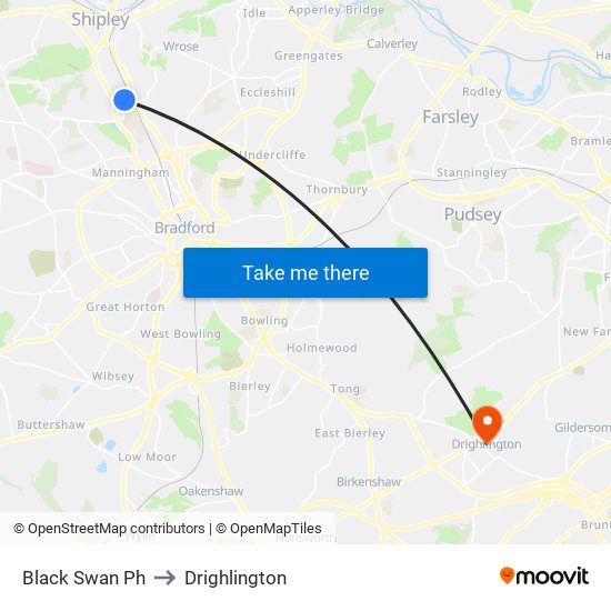 Black Swan Ph to Drighlington map