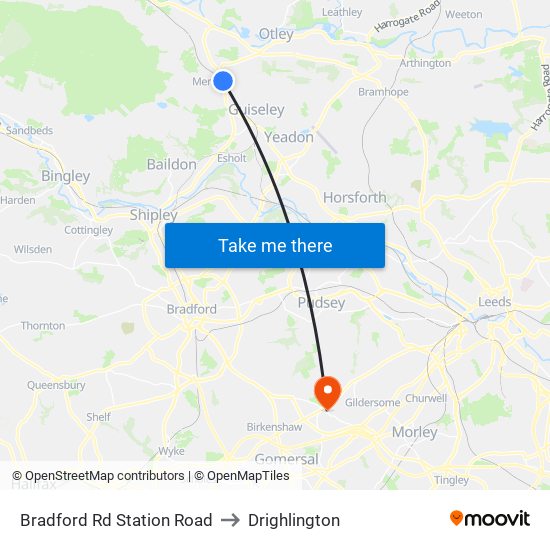Bradford Rd Station Road to Drighlington map