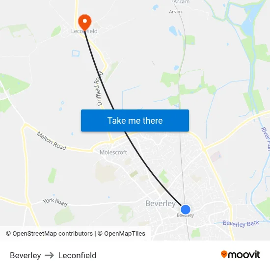 Beverley to Leconfield map
