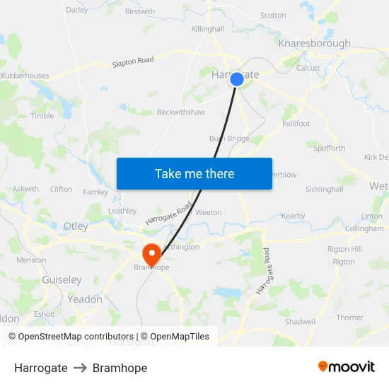 Harrogate to Bramhope map