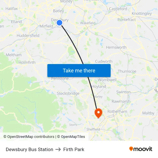 Dewsbury Bus Station to Firth Park map