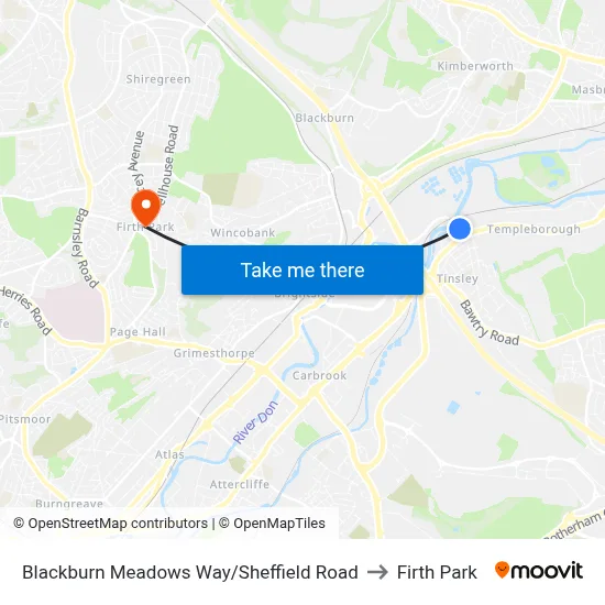 Blackburn Meadows Way/Sheffield Road to Firth Park map