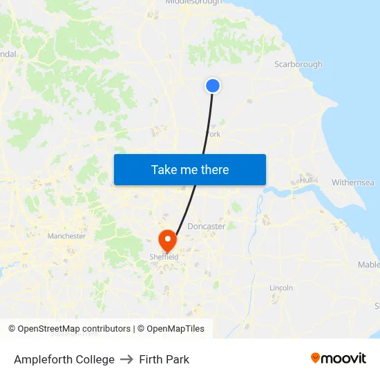 Ampleforth College to Firth Park map