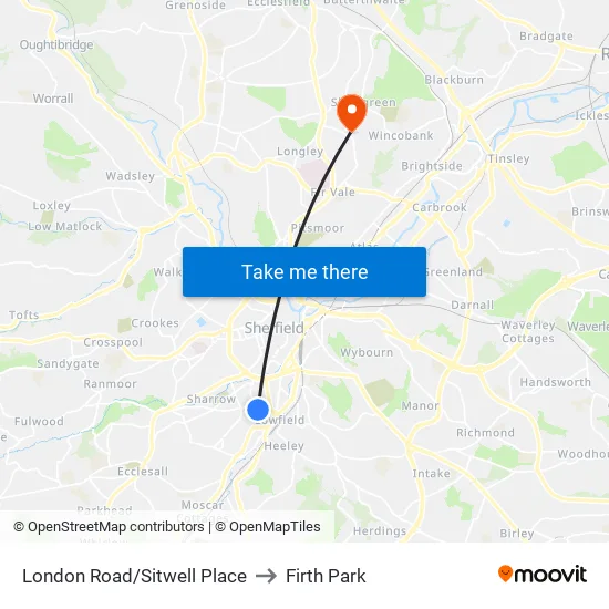 London Road/Sitwell Place to Firth Park map