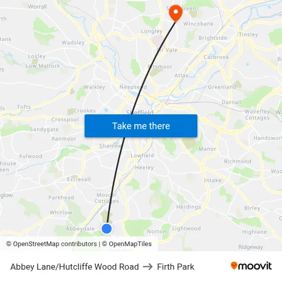 Abbey Lane/Hutcliffe Wood Road to Firth Park map