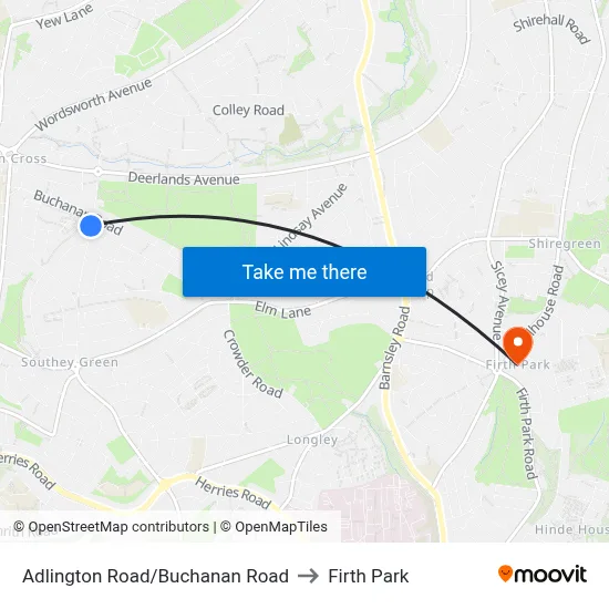 Adlington Road/Buchanan Road to Firth Park map