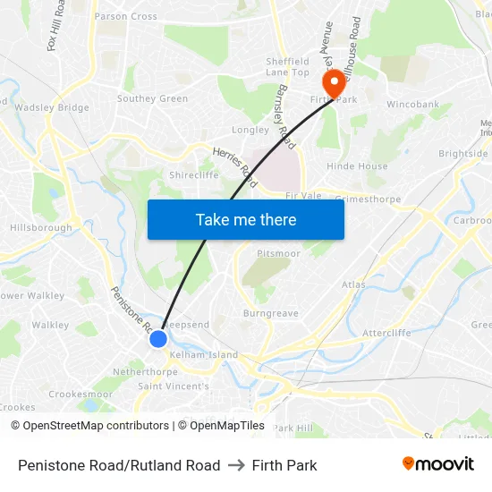 Penistone Road/Rutland Road to Firth Park map