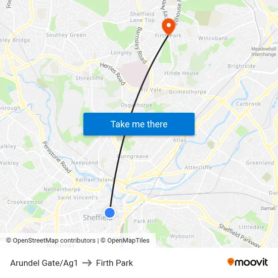 Arundel Gate/Ag1 to Firth Park map