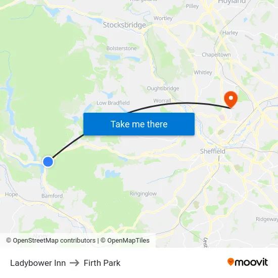 Ladybower Inn to Firth Park map