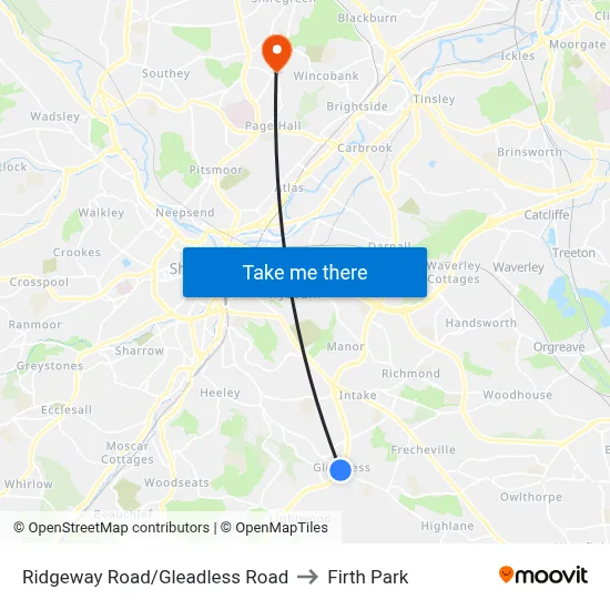 Ridgeway Road/Gleadless Road to Firth Park map