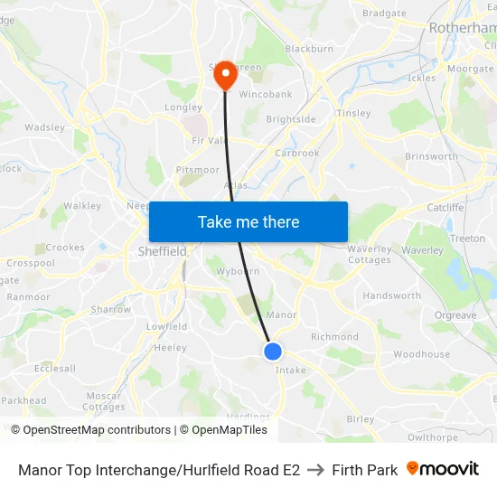 Manor Top Interchange/Hurlfield Road E2 to Firth Park map