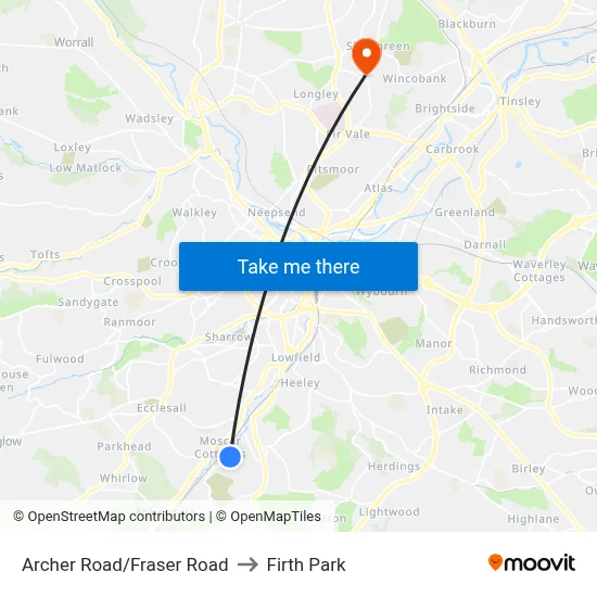Archer Road/Fraser Road to Firth Park map