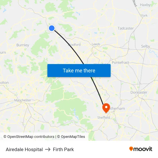 Airedale Hospital to Firth Park map